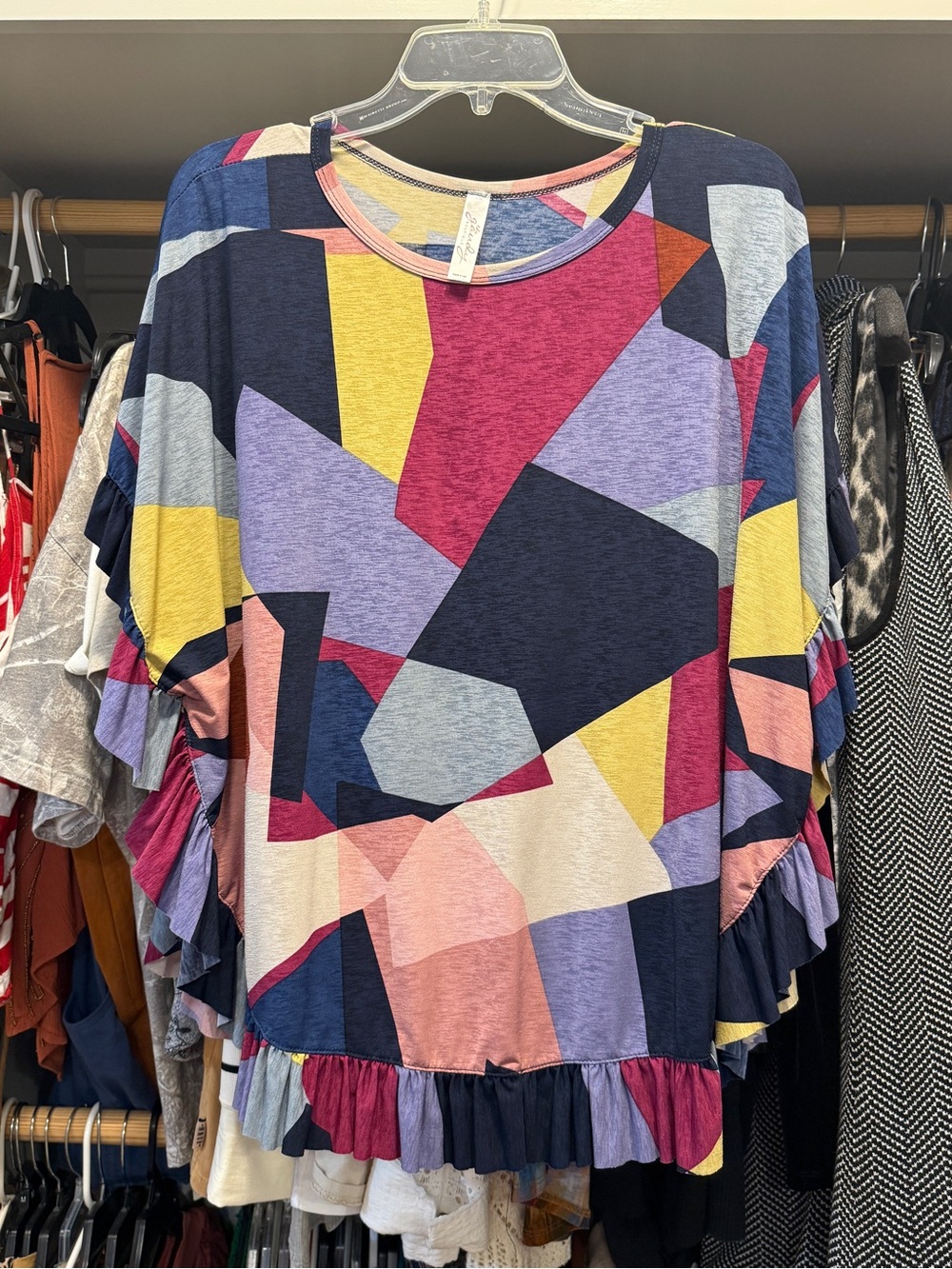 Colorblock Ruffle-Sleeve Tunic in Multicolor